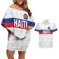 Custom Haiti Football Couples Matching Off Shoulder Short Dress and Hawaiian Shirt Ekip foutbol Ayiti