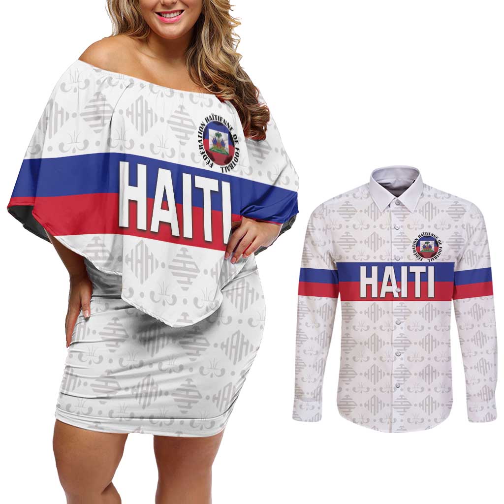 Custom Haiti Football Couples Matching Off Shoulder Short Dress and Long Sleeve Button Shirt Ekip foutbol Ayiti