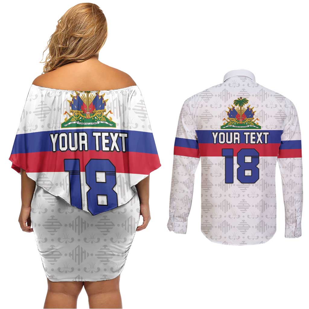 Custom Haiti Football Couples Matching Off Shoulder Short Dress and Long Sleeve Button Shirt Ekip foutbol Ayiti