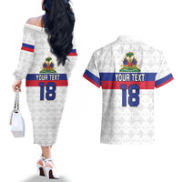 Custom Haiti Football Couples Matching Off The Shoulder Long Sleeve Dress and Hawaiian Shirt Ekip foutbol Ayiti