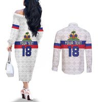 Custom Haiti Football Couples Matching Off The Shoulder Long Sleeve Dress and Long Sleeve Button Shirt Ekip foutbol Ayiti