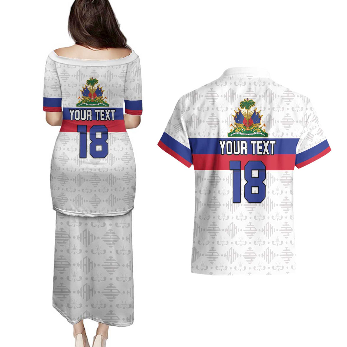 Custom Haiti Football Couples Matching Puletasi and Hawaiian Shirt Ekip foutbol Ayiti