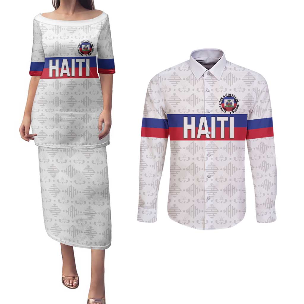 Custom Haiti Football Couples Matching Puletasi and Long Sleeve Button Shirt Ekip foutbol Ayiti