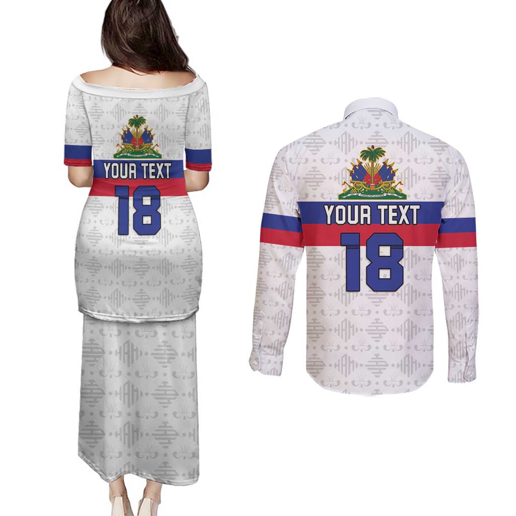 Custom Haiti Football Couples Matching Puletasi and Long Sleeve Button Shirt Ekip foutbol Ayiti
