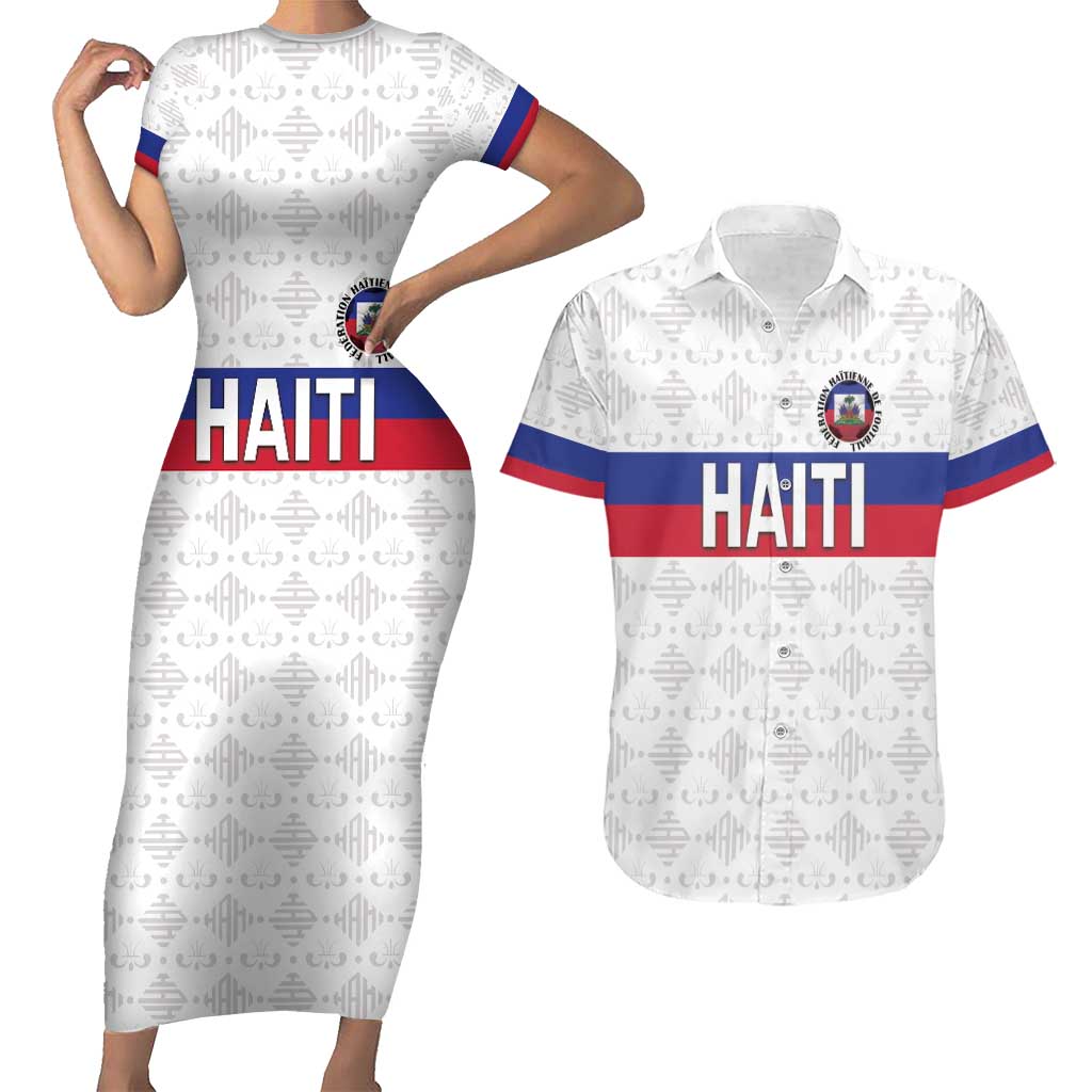 Custom Haiti Football Couples Matching Short Sleeve Bodycon Dress and Hawaiian Shirt Ekip foutbol Ayiti