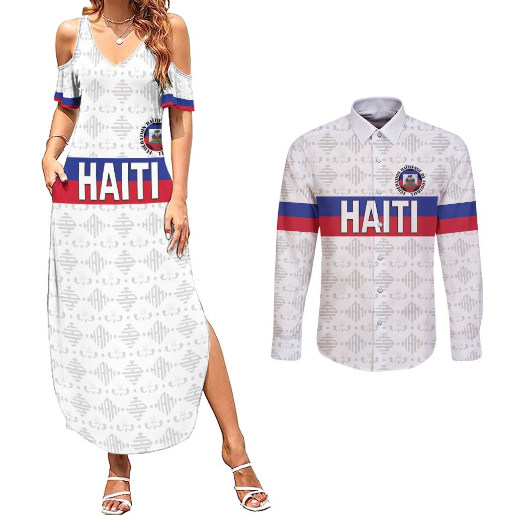 Custom Haiti Football Couples Matching Summer Maxi Dress and Long Sleeve Button Shirt Ekip foutbol Ayiti