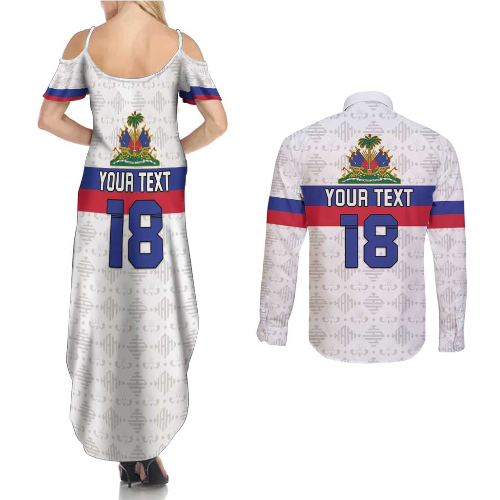 Custom Haiti Football Couples Matching Summer Maxi Dress and Long Sleeve Button Shirt Ekip foutbol Ayiti
