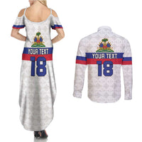 Custom Haiti Football Couples Matching Summer Maxi Dress and Long Sleeve Button Shirt Ekip foutbol Ayiti