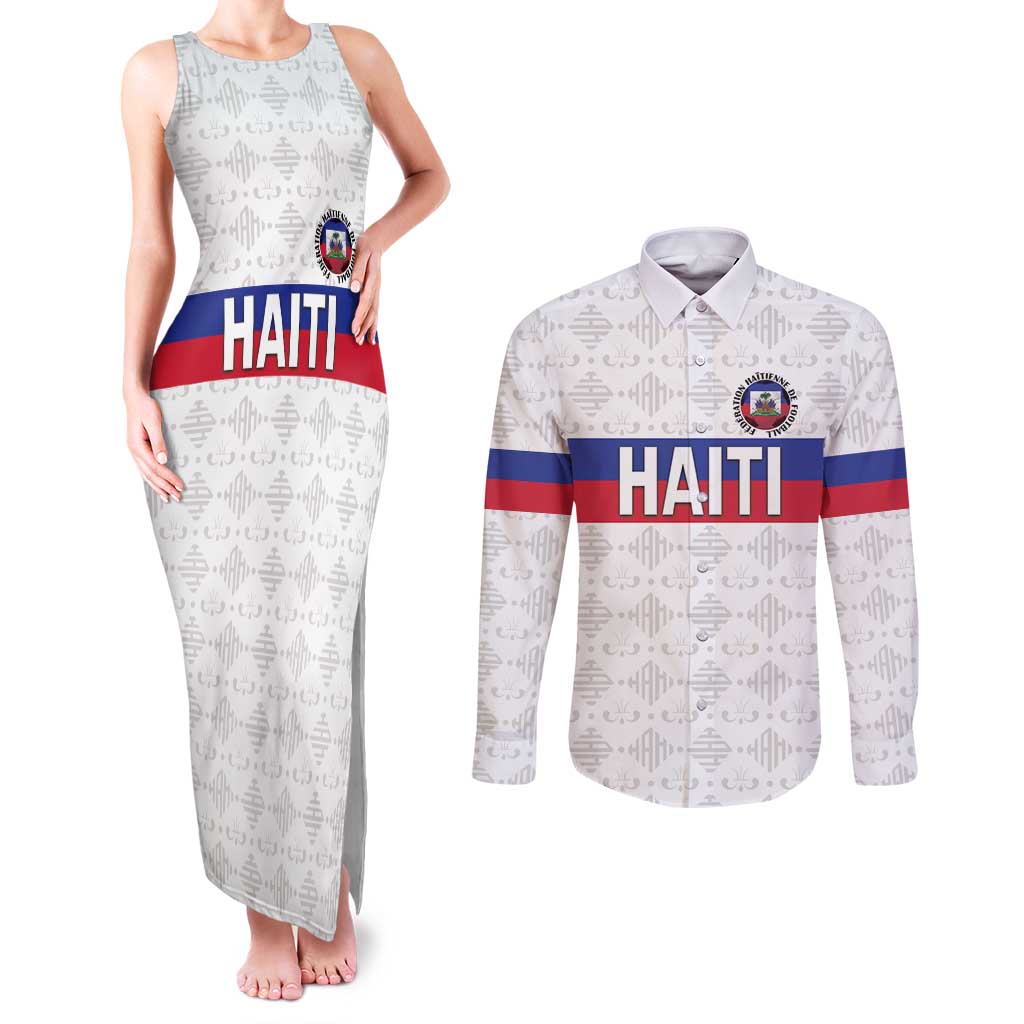 Custom Haiti Football Couples Matching Tank Maxi Dress and Long Sleeve Button Shirt Ekip foutbol Ayiti