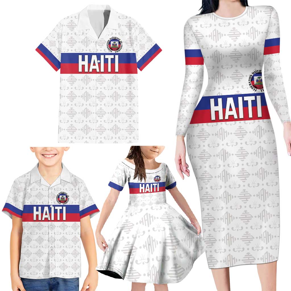 Custom Haiti Football Family Matching Long Sleeve Bodycon Dress and Hawaiian Shirt Ekip foutbol Ayiti