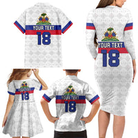 Custom Haiti Football Family Matching Long Sleeve Bodycon Dress and Hawaiian Shirt Ekip foutbol Ayiti