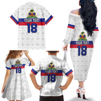 Custom Haiti Football Family Matching Off The Shoulder Long Sleeve Dress and Hawaiian Shirt Ekip foutbol Ayiti