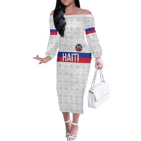 Custom Haiti Football Family Matching Off The Shoulder Long Sleeve Dress and Hawaiian Shirt Ekip foutbol Ayiti
