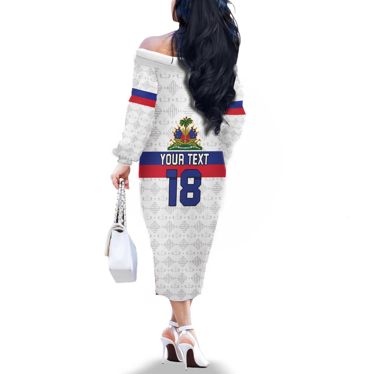 Custom Haiti Football Family Matching Off The Shoulder Long Sleeve Dress and Hawaiian Shirt Ekip foutbol Ayiti