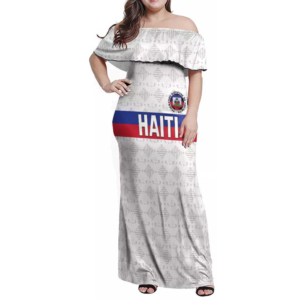 Custom Haiti Football Family Matching Off Shoulder Maxi Dress and Hawaiian Shirt Ekip foutbol Ayiti