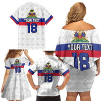 Custom Haiti Football Family Matching Off Shoulder Short Dress and Hawaiian Shirt Ekip foutbol Ayiti