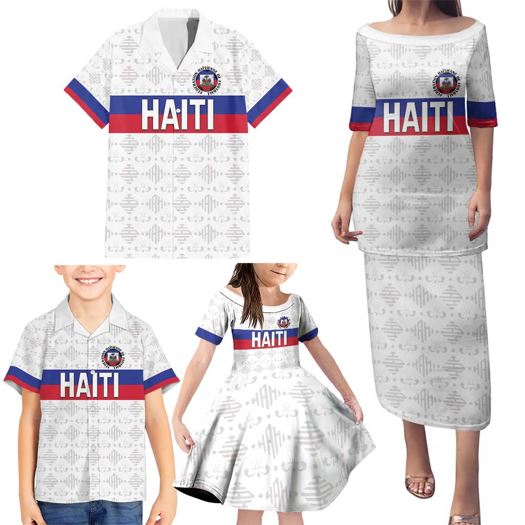 Custom Haiti Football Family Matching Puletasi and Hawaiian Shirt Ekip foutbol Ayiti