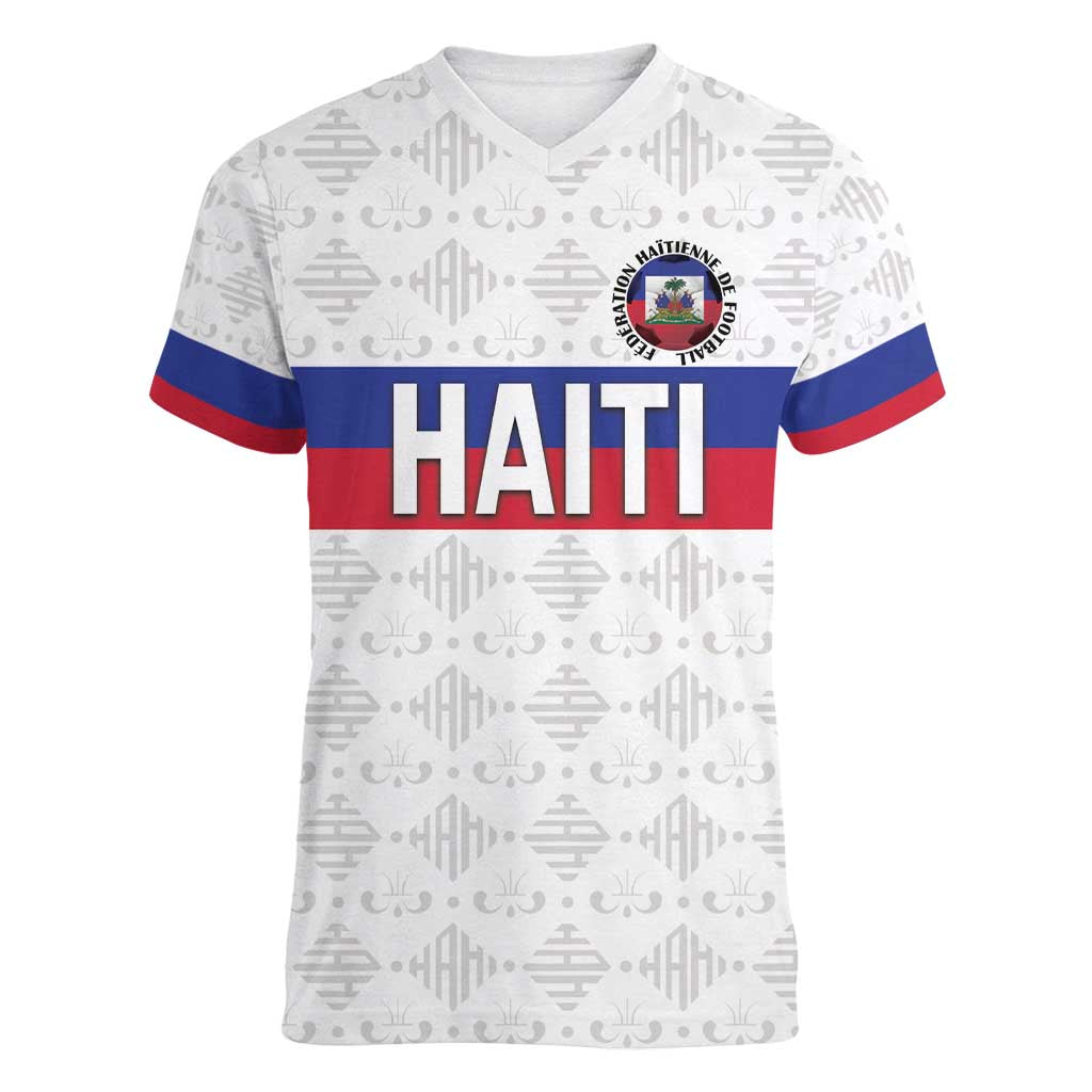 Custom Haiti Football Women V-Neck T-Shirt Ekip foutbol Ayiti