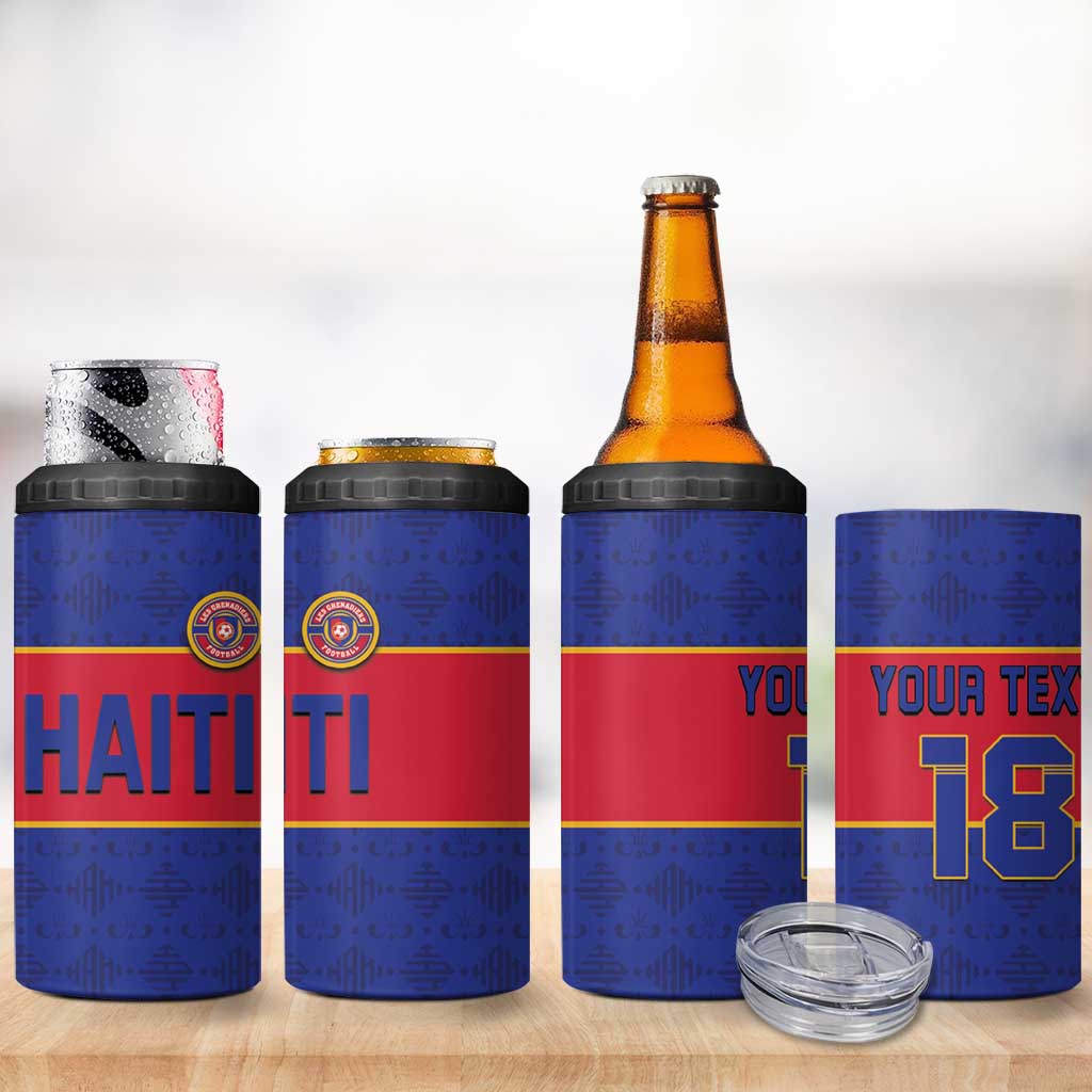 Custom Haiti Football 4 in 1 Can Cooler Tumbler Le Rouge et Bleu Sporty Style