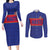 Custom Haiti Football Couples Matching Long Sleeve Bodycon Dress and Long Sleeve Button Shirt Le Rouge et Bleu Sporty Style