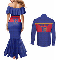 Custom Haiti Football Couples Matching Mermaid Dress and Long Sleeve Button Shirt Le Rouge et Bleu Sporty Style