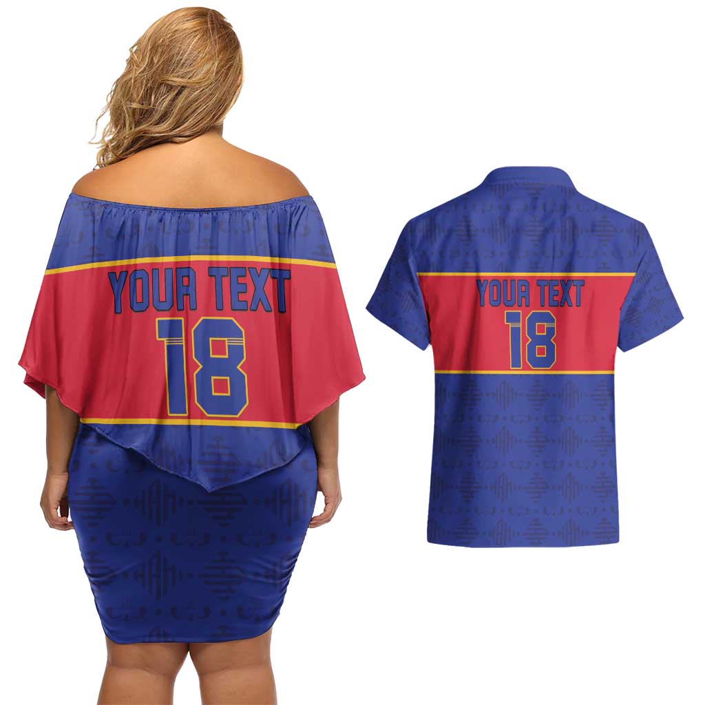 Custom Haiti Football Couples Matching Off Shoulder Short Dress and Hawaiian Shirt Le Rouge et Bleu Sporty Style