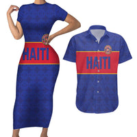 Custom Haiti Football Couples Matching Short Sleeve Bodycon Dress and Hawaiian Shirt Le Rouge et Bleu Sporty Style