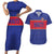 Custom Haiti Football Couples Matching Short Sleeve Bodycon Dress and Hawaiian Shirt Le Rouge et Bleu Sporty Style