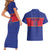 Custom Haiti Football Couples Matching Short Sleeve Bodycon Dress and Hawaiian Shirt Le Rouge et Bleu Sporty Style