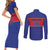 Custom Haiti Football Couples Matching Short Sleeve Bodycon Dress and Long Sleeve Button Shirt Le Rouge et Bleu Sporty Style