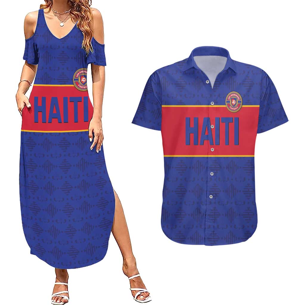 Custom Haiti Football Couples Matching Summer Maxi Dress and Hawaiian Shirt Le Rouge et Bleu Sporty Style
