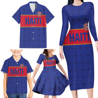 Custom Haiti Football Family Matching Long Sleeve Bodycon Dress and Hawaiian Shirt Le Rouge et Bleu Sporty Style