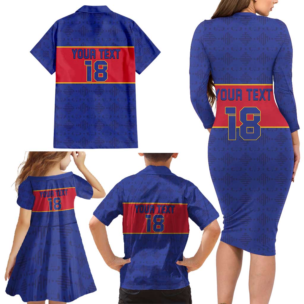 Custom Haiti Football Family Matching Long Sleeve Bodycon Dress and Hawaiian Shirt Le Rouge et Bleu Sporty Style