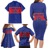 Custom Haiti Football Family Matching Long Sleeve Bodycon Dress and Hawaiian Shirt Le Rouge et Bleu Sporty Style