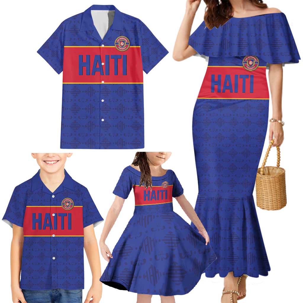 Custom Haiti Football Family Matching Mermaid Dress and Hawaiian Shirt Le Rouge et Bleu Sporty Style