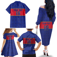 Custom Haiti Football Family Matching Off The Shoulder Long Sleeve Dress and Hawaiian Shirt Le Rouge et Bleu Sporty Style