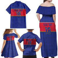 Custom Haiti Football Family Matching Off Shoulder Maxi Dress and Hawaiian Shirt Le Rouge et Bleu Sporty Style