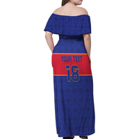 Custom Haiti Football Family Matching Off Shoulder Maxi Dress and Hawaiian Shirt Le Rouge et Bleu Sporty Style