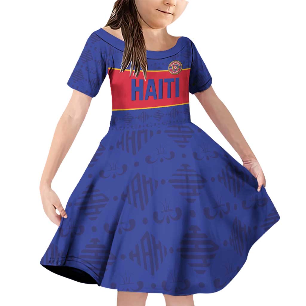 Custom Haiti Football Family Matching Off Shoulder Short Dress and Hawaiian Shirt Le Rouge et Bleu Sporty Style