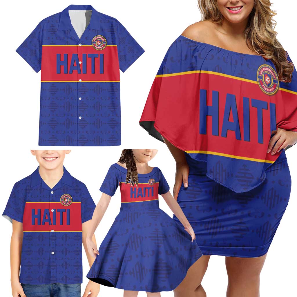 Custom Haiti Football Family Matching Off Shoulder Short Dress and Hawaiian Shirt Le Rouge et Bleu Sporty Style