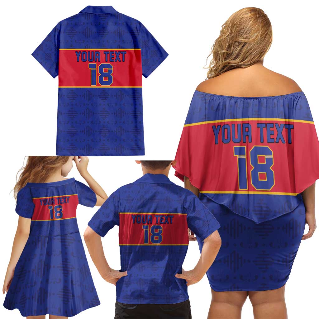 Custom Haiti Football Family Matching Off Shoulder Short Dress and Hawaiian Shirt Le Rouge et Bleu Sporty Style