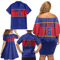 Custom Haiti Football Family Matching Off Shoulder Short Dress and Hawaiian Shirt Le Rouge et Bleu Sporty Style