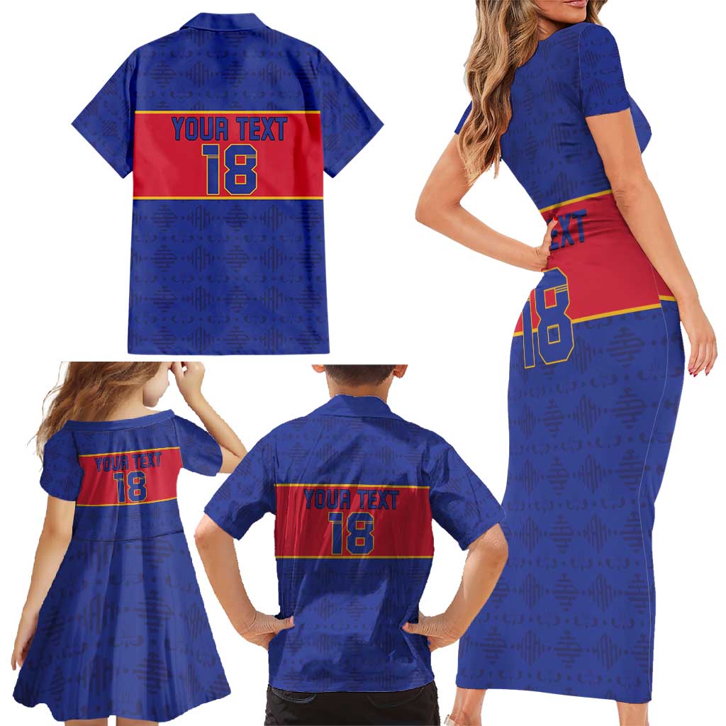Custom Haiti Football Family Matching Short Sleeve Bodycon Dress and Hawaiian Shirt Le Rouge et Bleu Sporty Style
