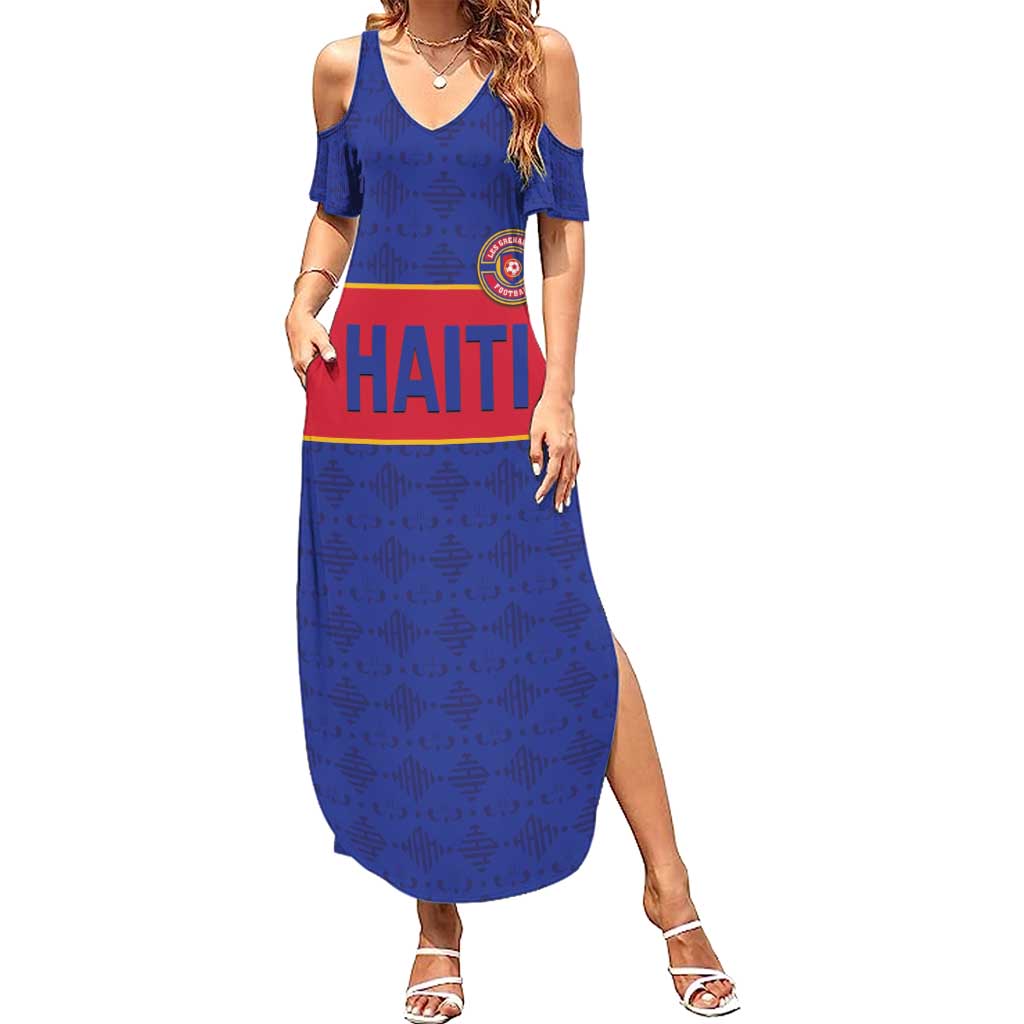 Custom Haiti Football Family Matching Summer Maxi Dress and Hawaiian Shirt Le Rouge et Bleu Sporty Style