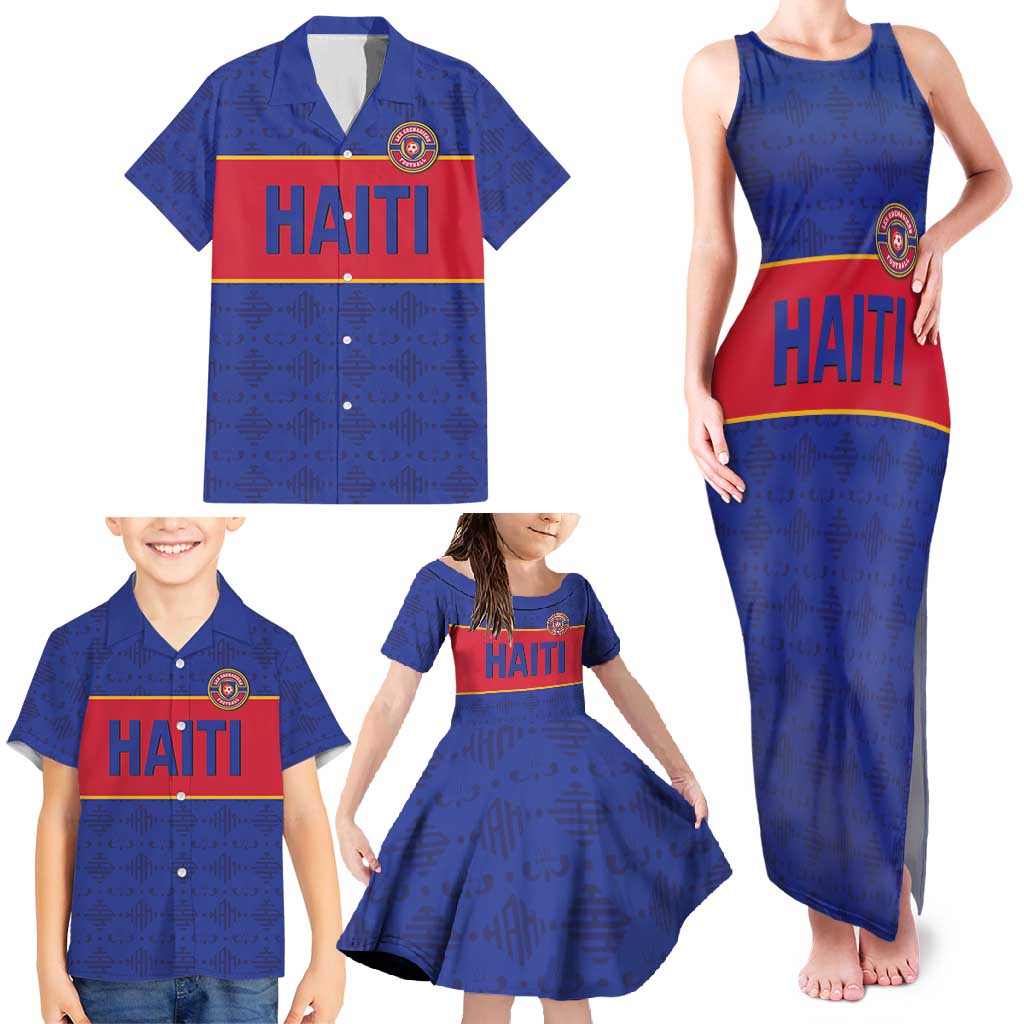 Custom Haiti Football Family Matching Tank Maxi Dress and Hawaiian Shirt Le Rouge et Bleu Sporty Style