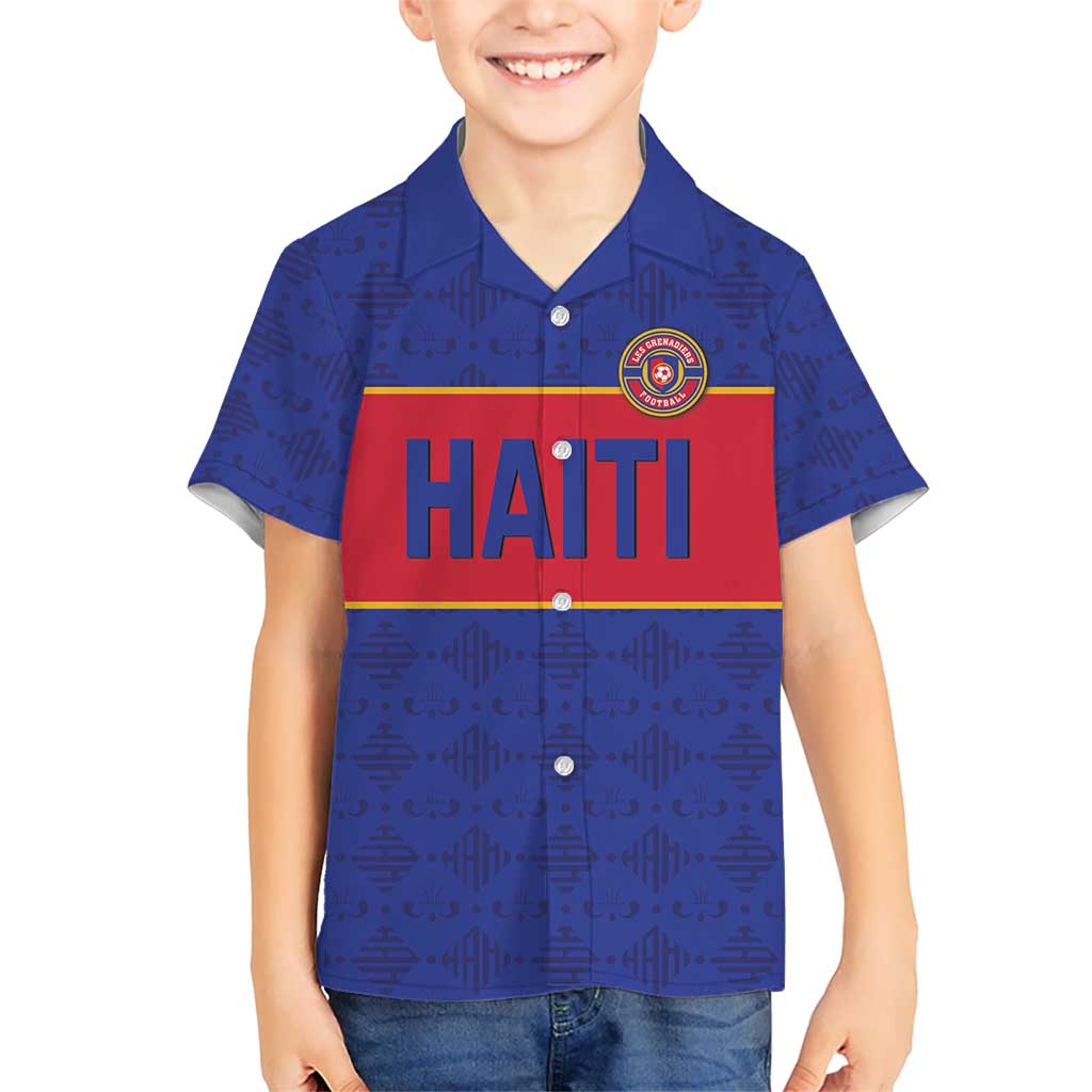 Custom Haiti Football Kid Hawaiian Shirt Le Rouge et Bleu Sporty Style