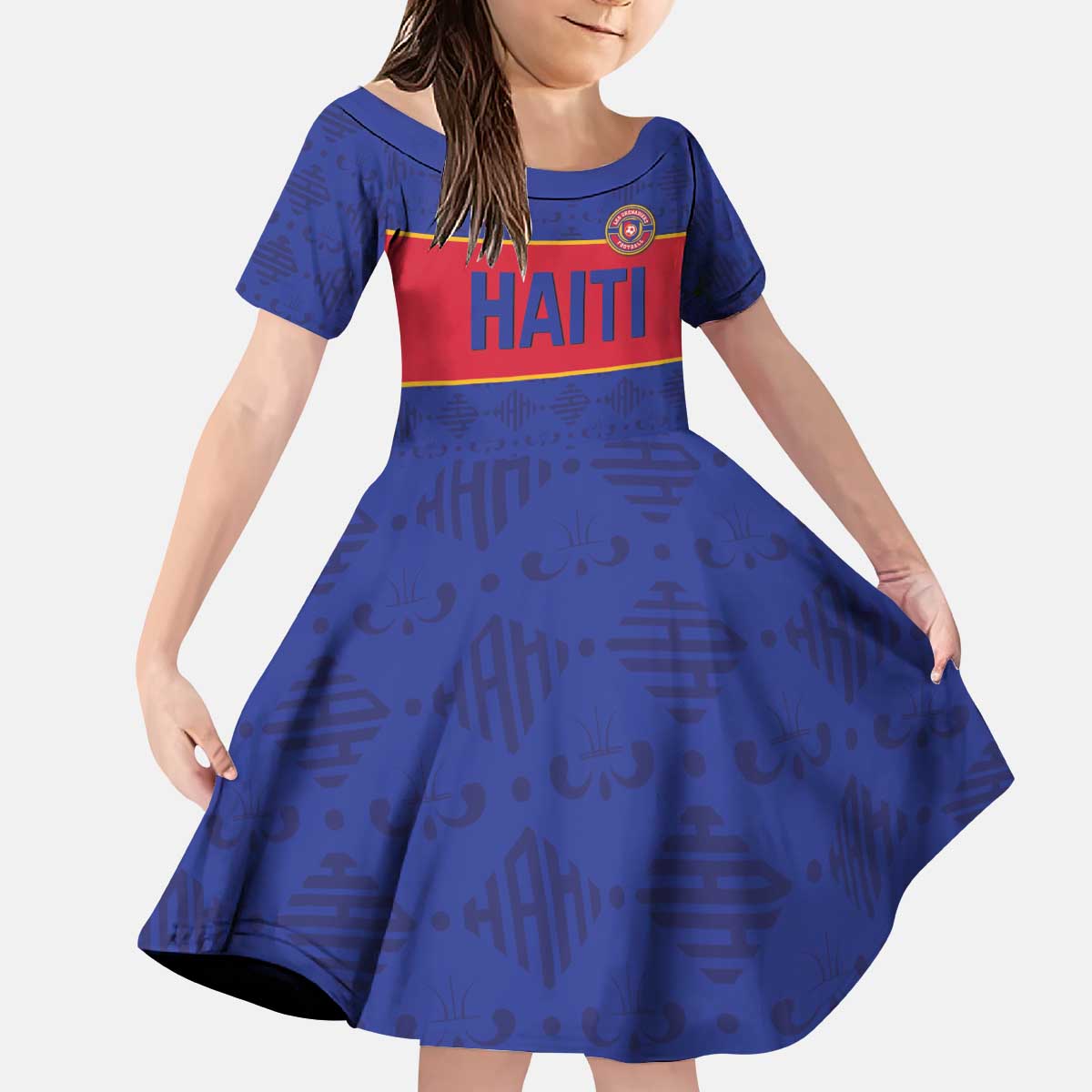 Custom Haiti Football Kid Short Sleeve Dress Le Rouge et Bleu Sporty Style