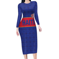 Custom Haiti Football Long Sleeve Bodycon Dress Le Rouge et Bleu Sporty Style
