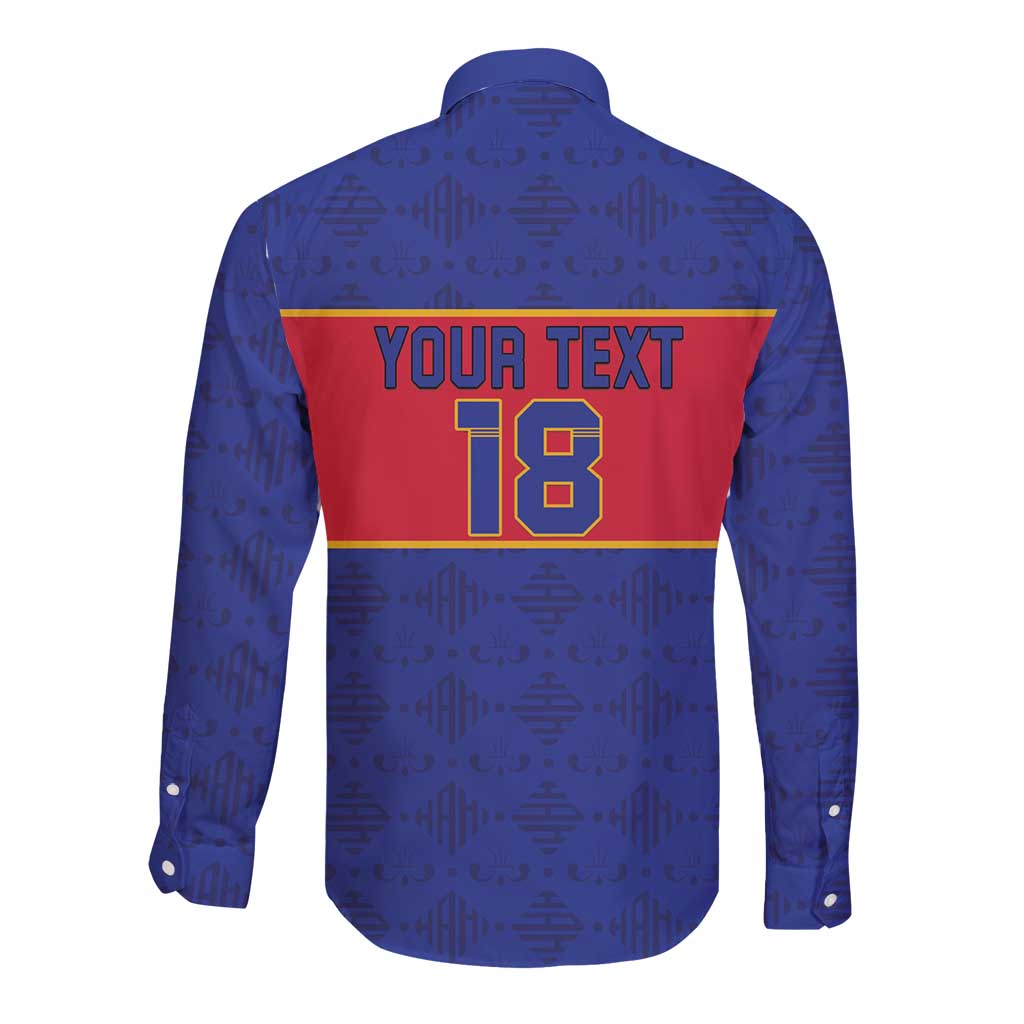 Custom Haiti Football Long Sleeve Button Shirt Le Rouge et Bleu Sporty Style
