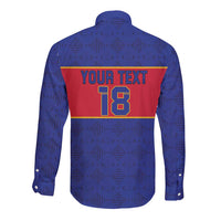 Custom Haiti Football Long Sleeve Button Shirt Le Rouge et Bleu Sporty Style